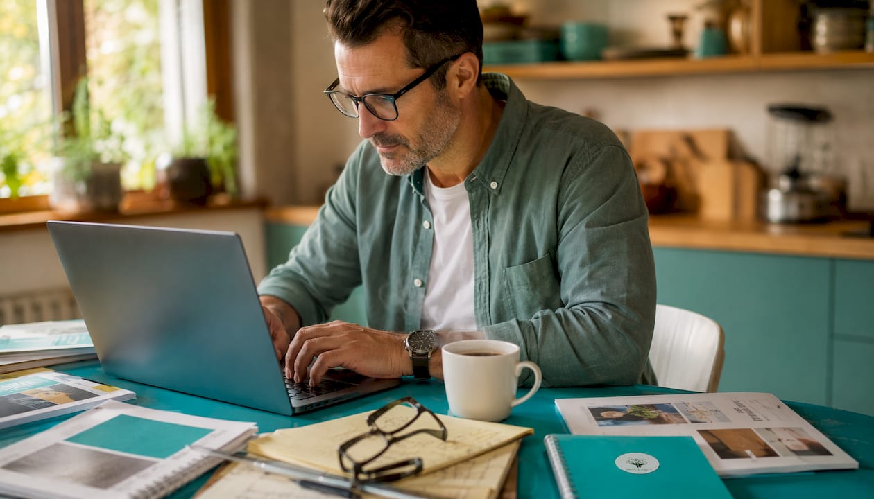 Hands typing on laptop for search tuning