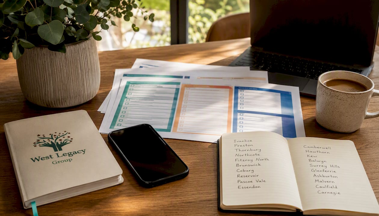 Flat lay of local SEO planning materials