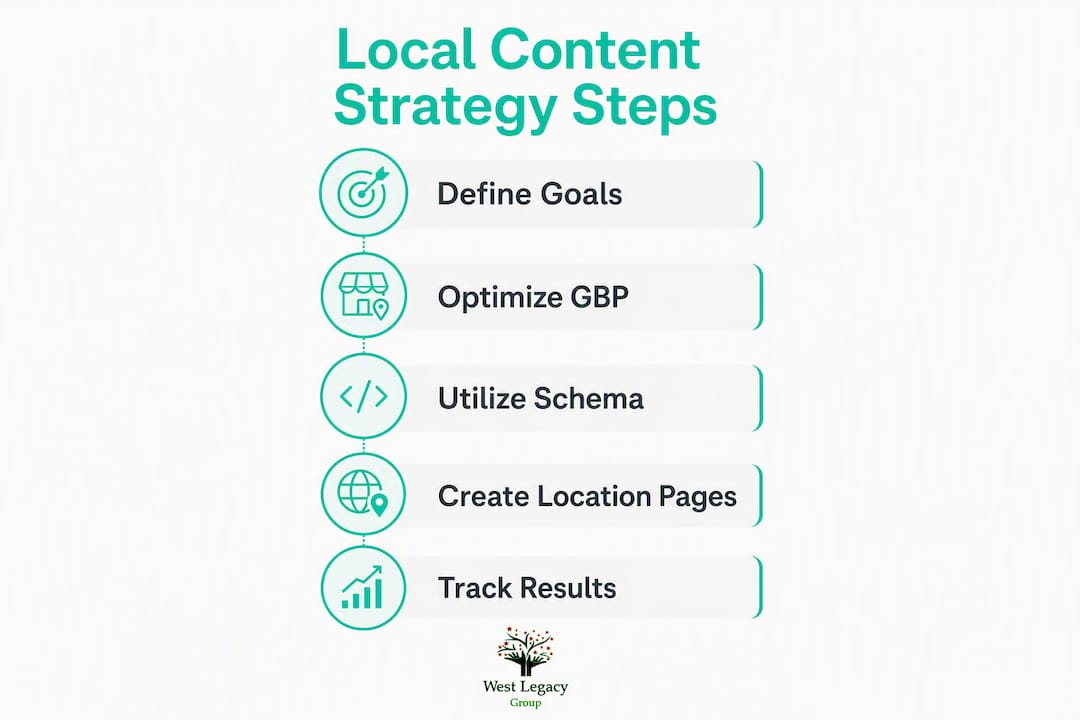 Infographic showing local content strategy steps