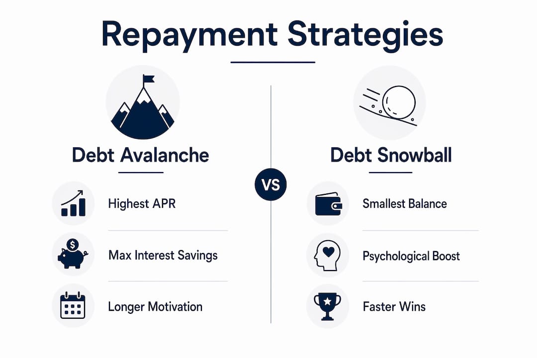 Infographic comparing debt avalanche and snowball strategies