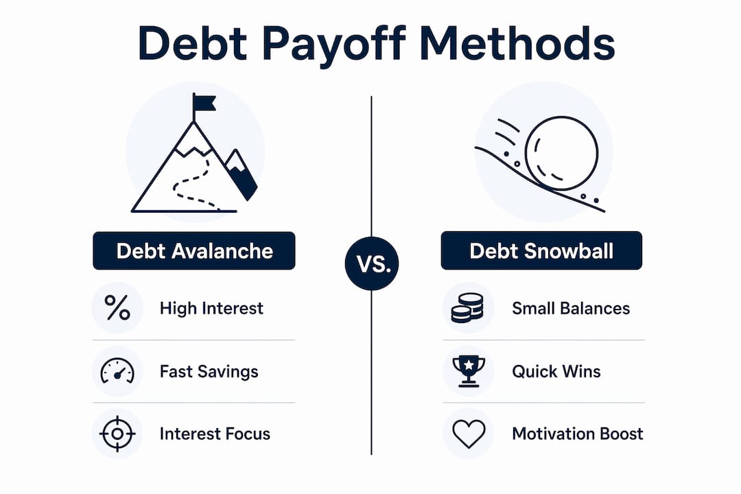 Infographic comparing debt avalanche and debt snowball methods