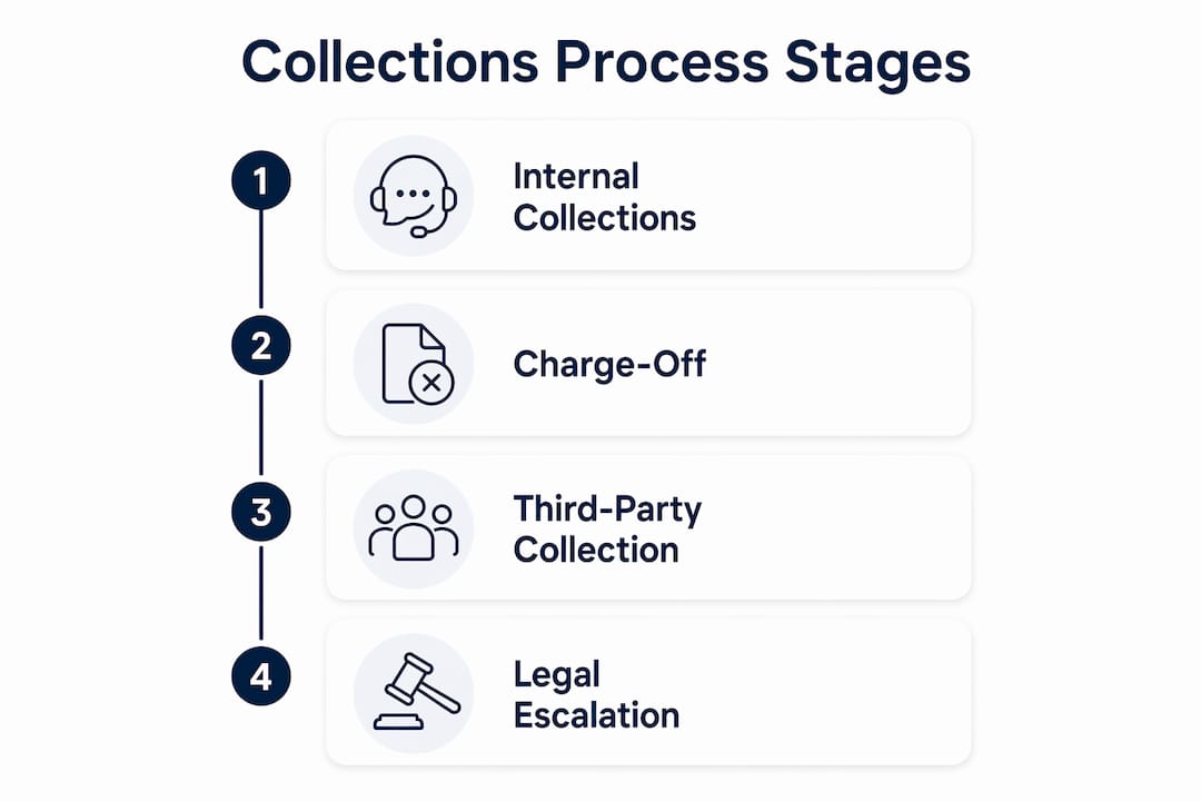 Infographic illustrating credit card collections stages
