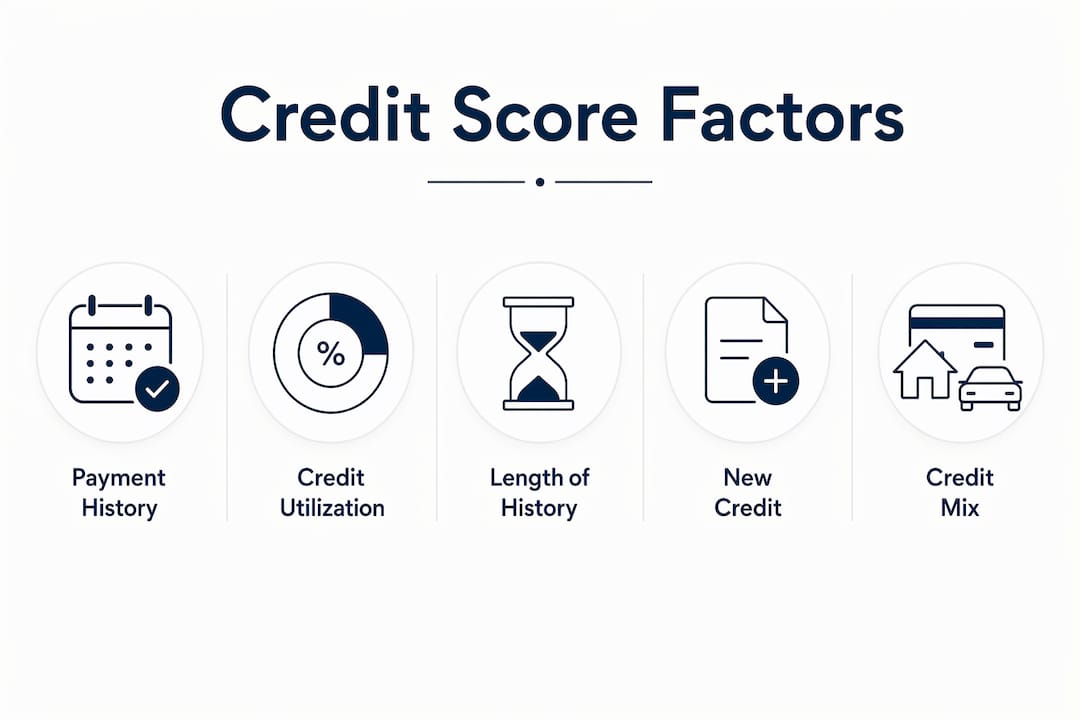 Infographic showing major credit score factors in ranked hierarchy