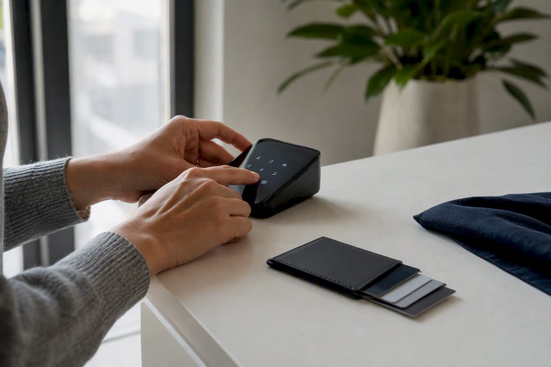 Hands using calculator adjusting payments