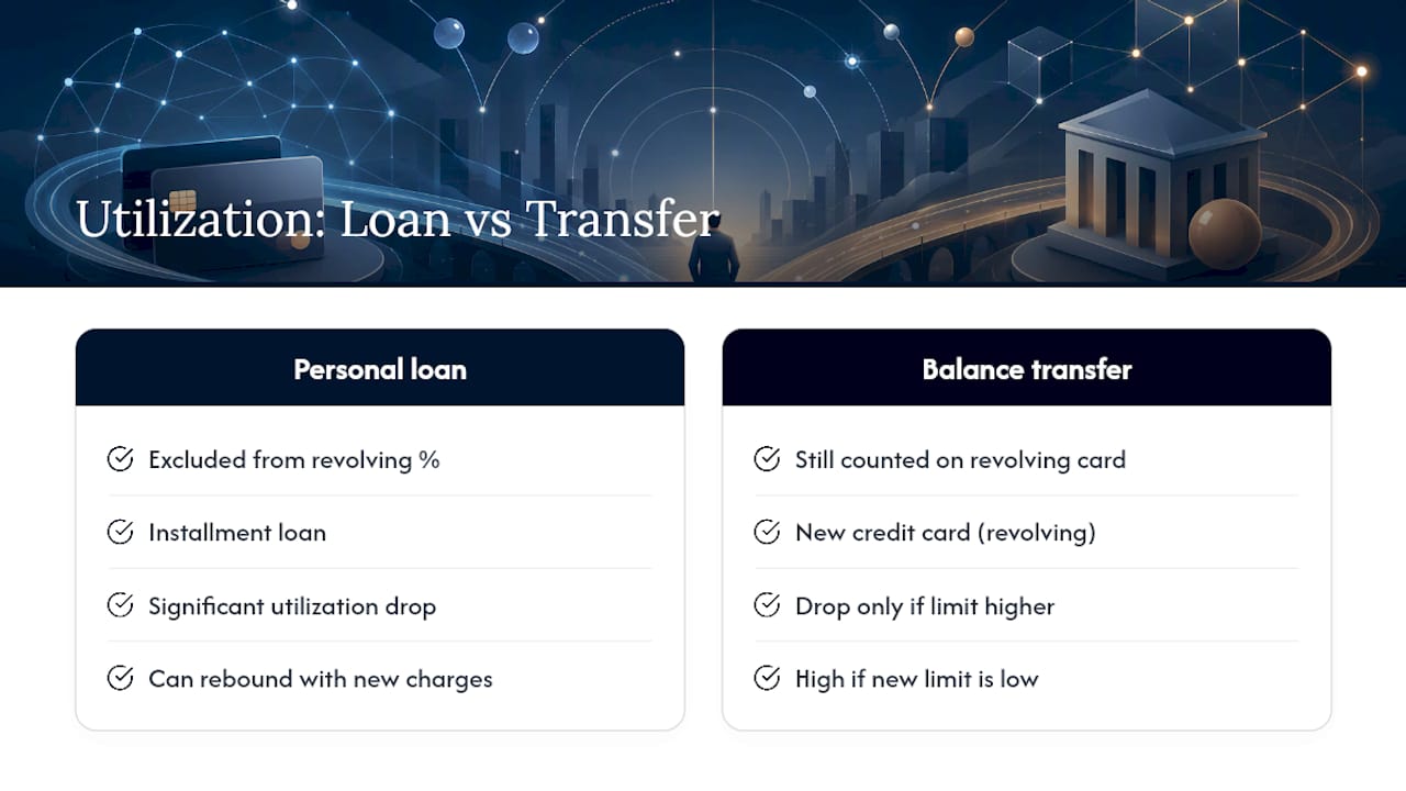 Personal loan versus balance transfer utilization effects