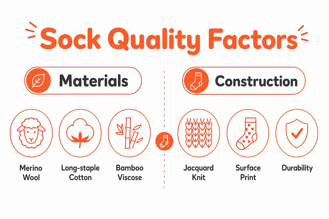Infographic comparing sock materials and construction