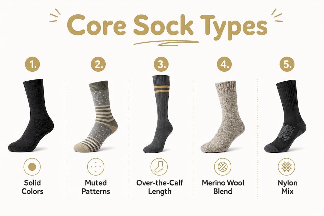 Infographic illustrating professional sock types