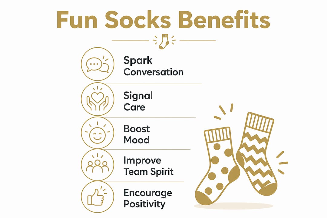 Infographic illustrating social benefits of fun socks