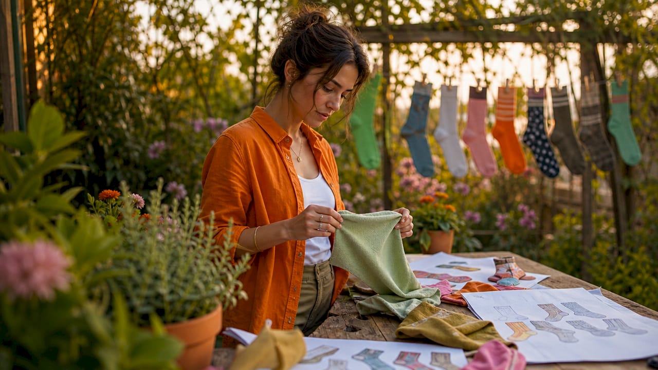 Designer examining moisture-wicking sock fabric