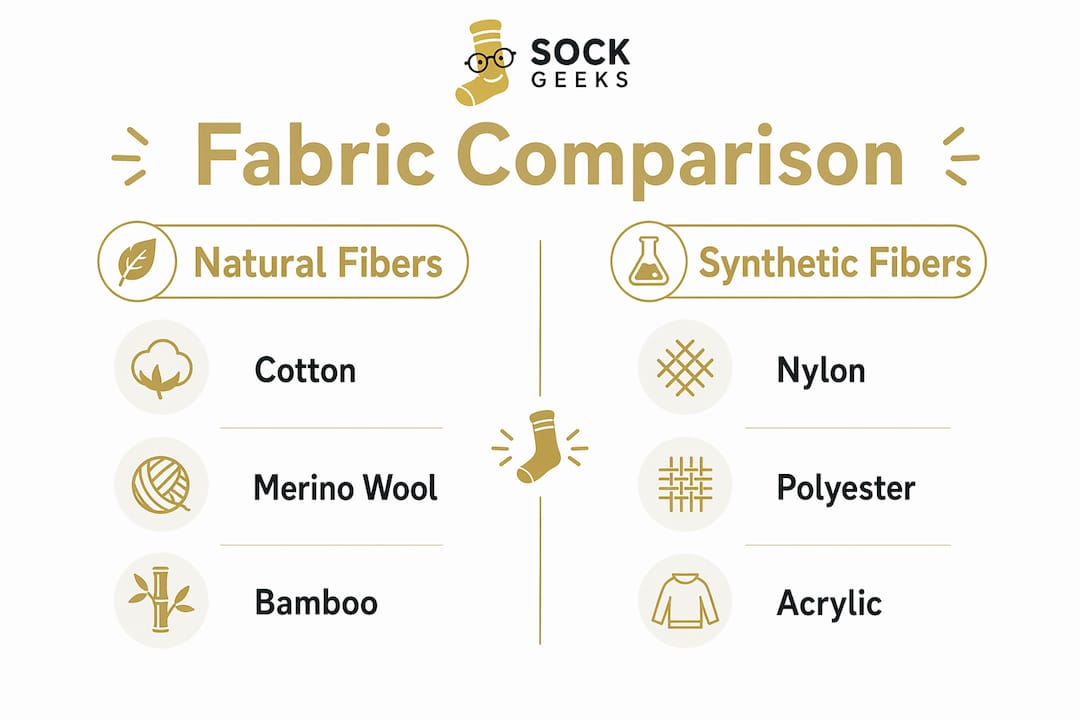 Infographic comparing natural and synthetic sock fabrics
