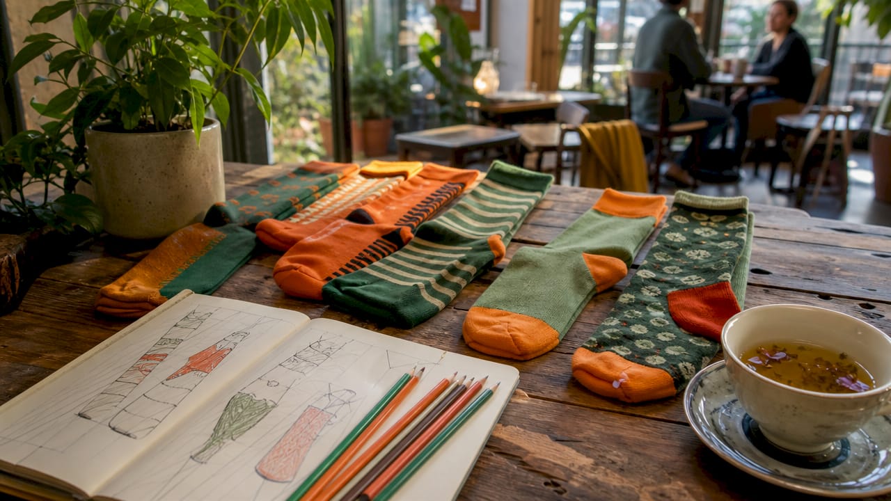 Close-up of smart casual socks and style checklist on table