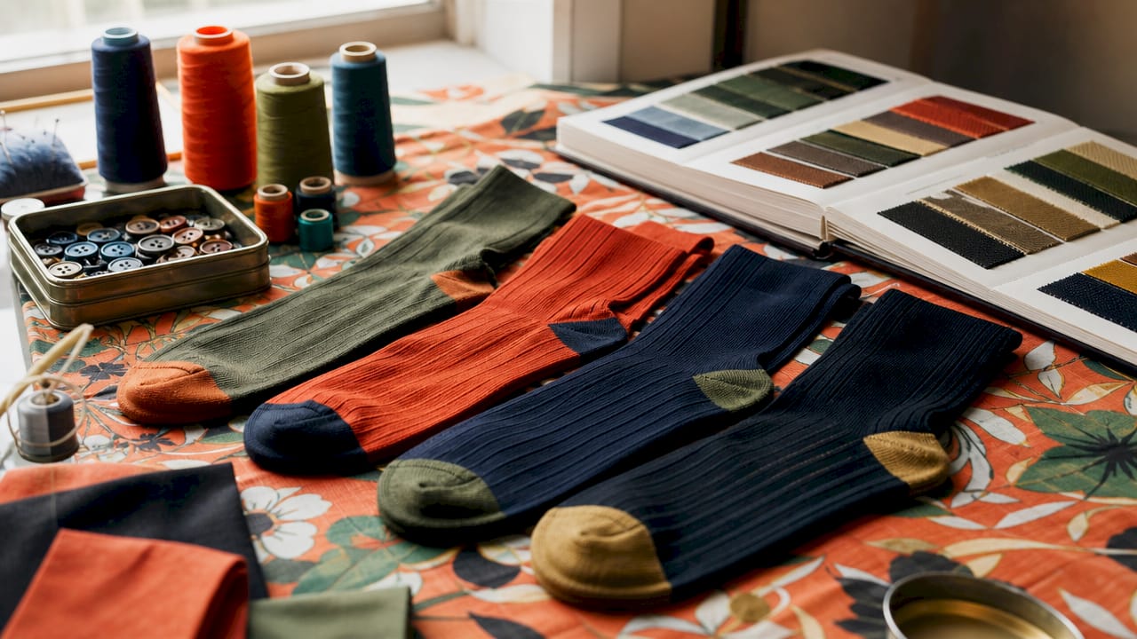 Long-staple cotton dress socks on wooden desk