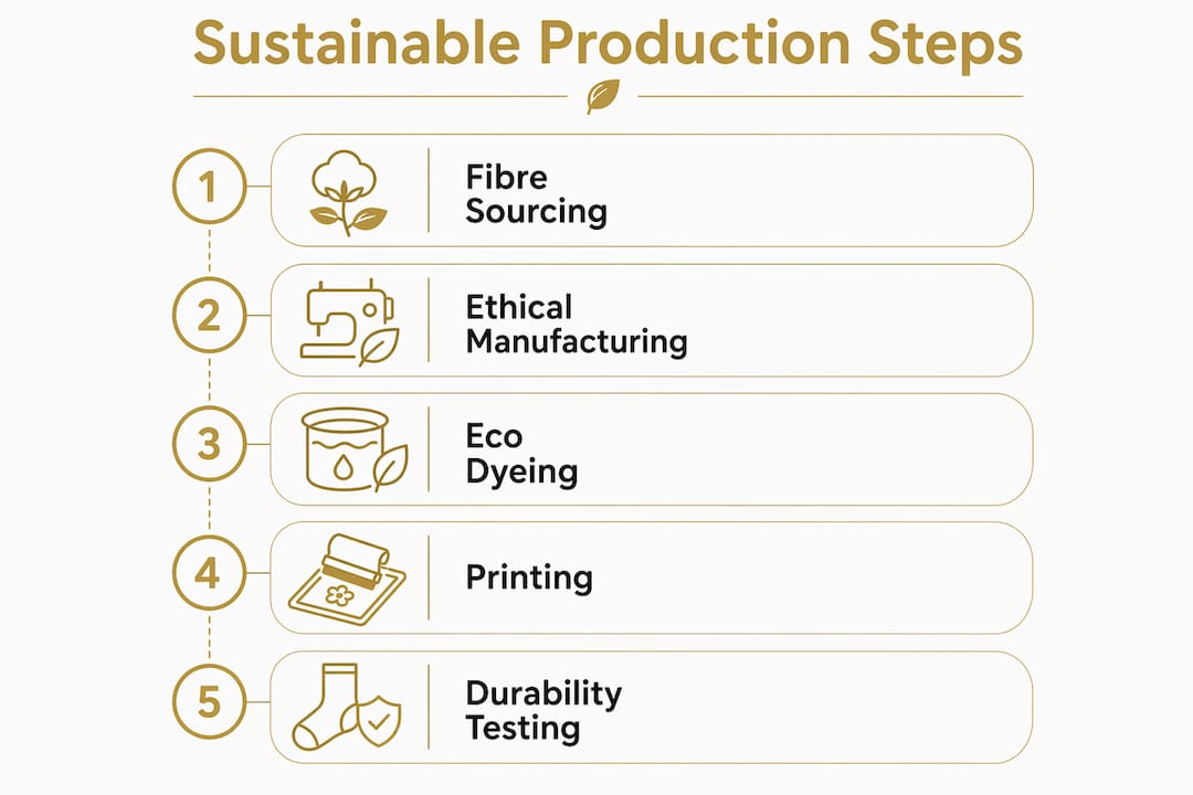 Infographic outlining sustainable sock production steps