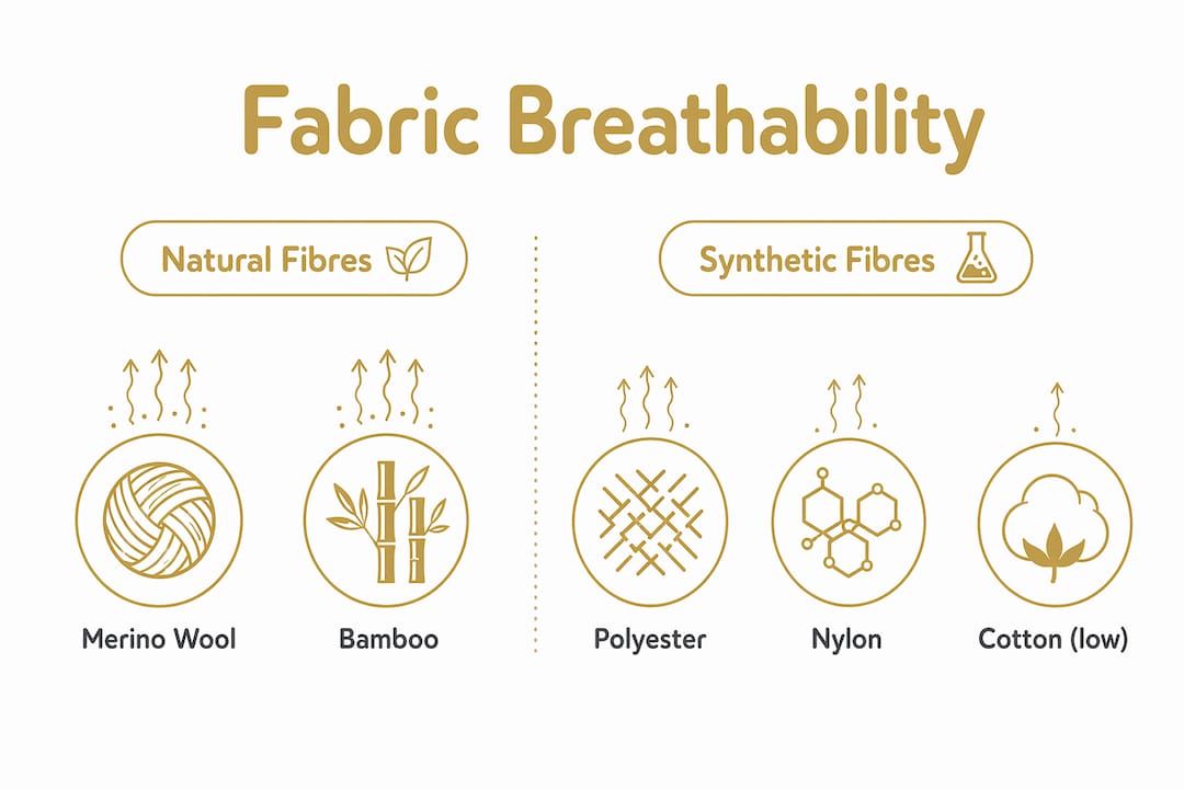 Infographic comparing natural and synthetic breathable sock materials