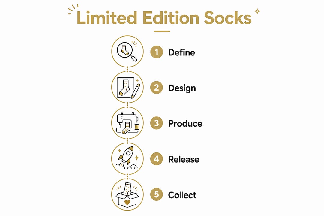Infographic showing stages of limited edition socks