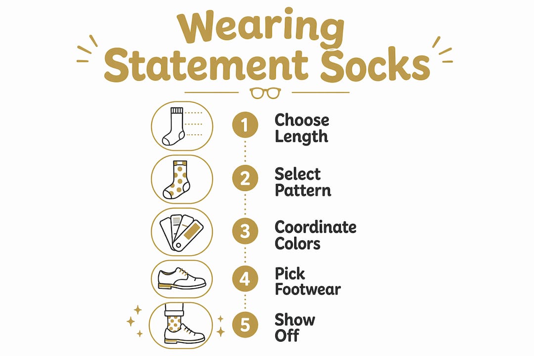 Infographic outlining steps to wear statement socks