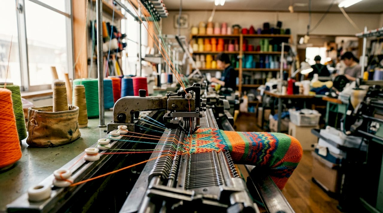 Close-up jacquard knitting process for socks