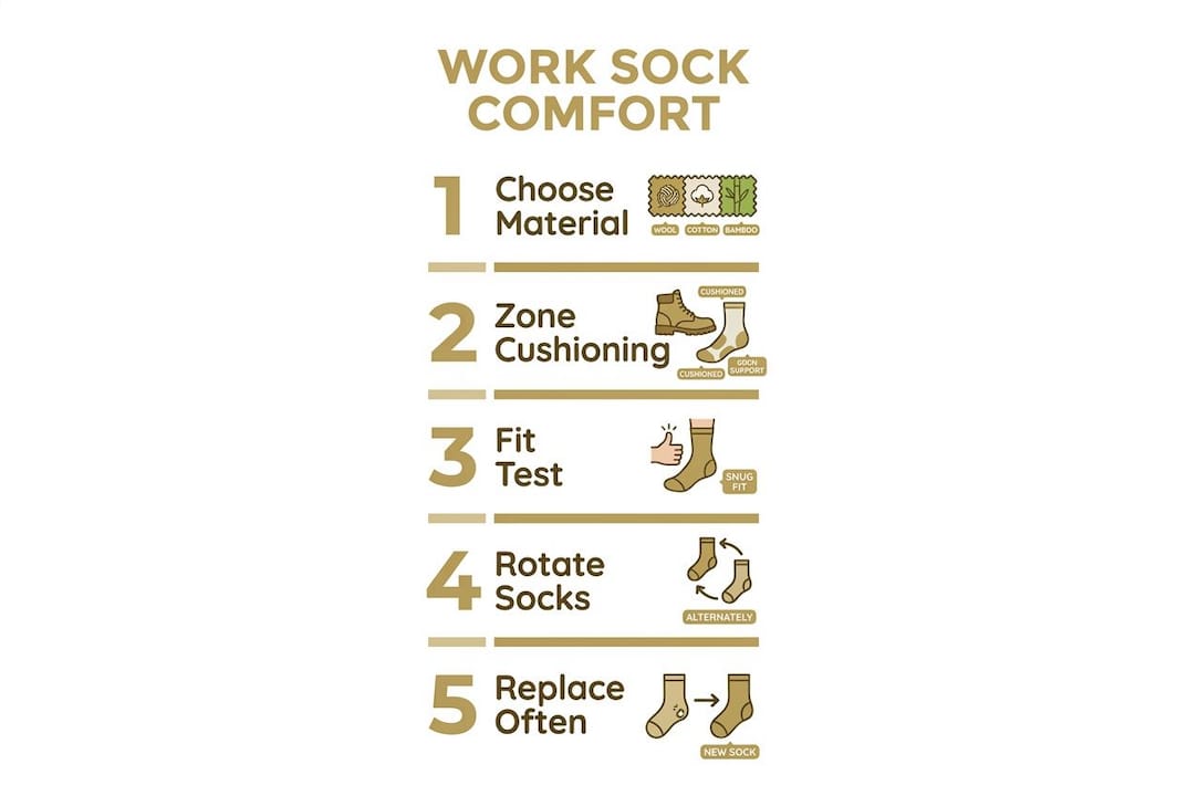 Infographic showing steps to work sock comfort