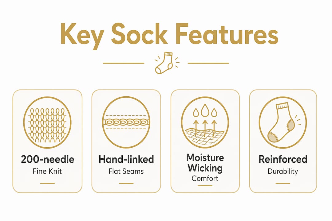 Infographic showing key features of quality professional socks