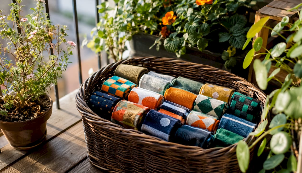 Organized capsule sock drawer with folded socks