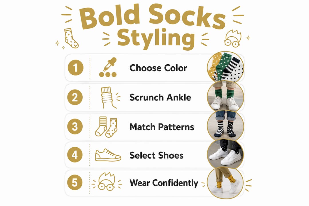 Infographic detailing steps for styling bold socks