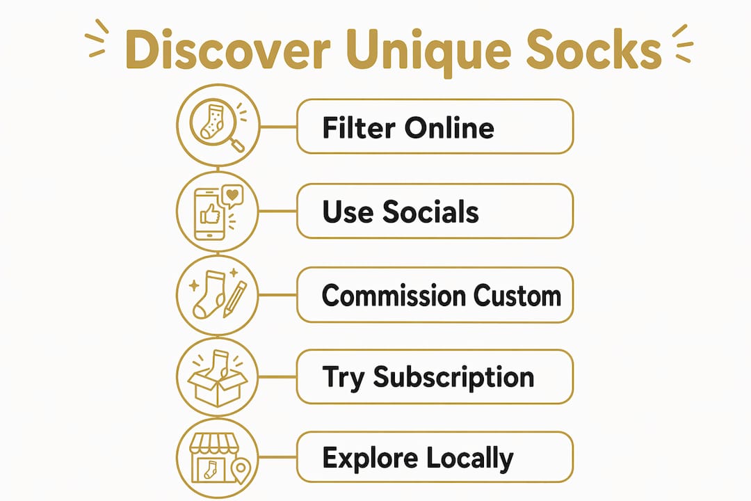 Infographic showing steps to discover unique sock patterns