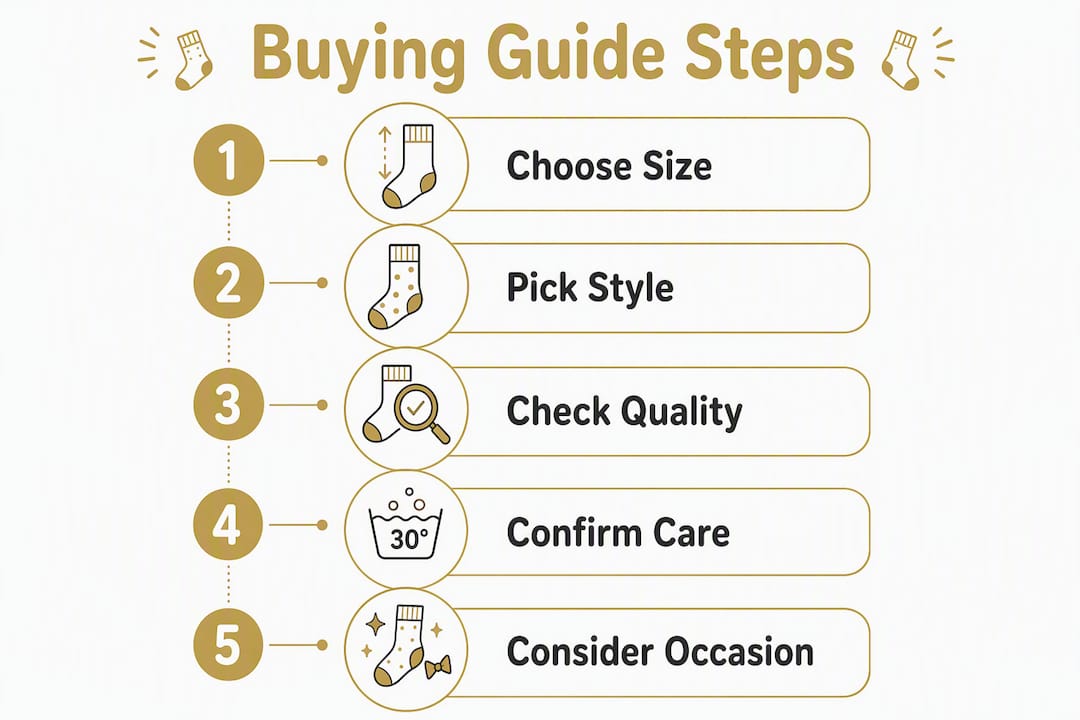 Infographic outlining buying guide steps for his and hers sock sets