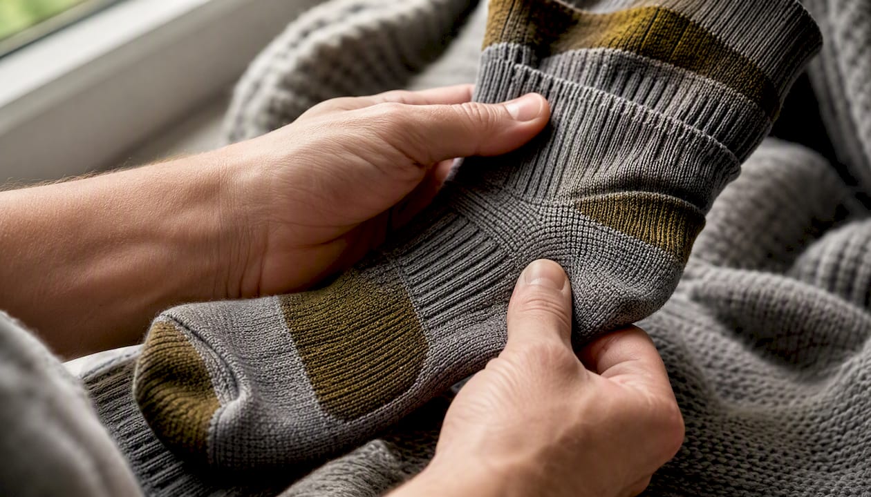 Technical sock showing cushioning and compression zones