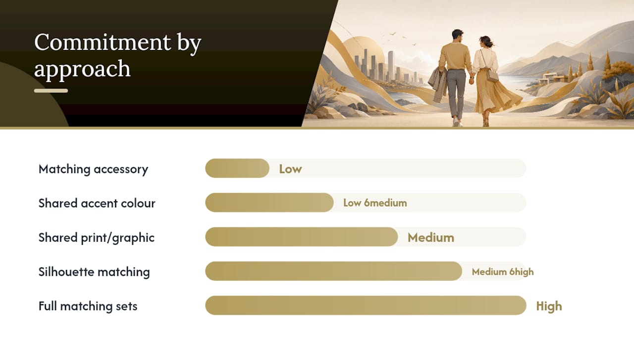 Diagram comparing five couple outfit coordination approaches
