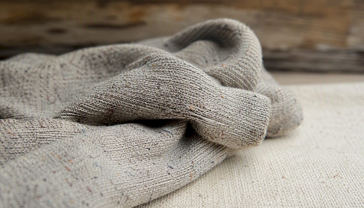 Recycled fibre sock fabric detail close-up