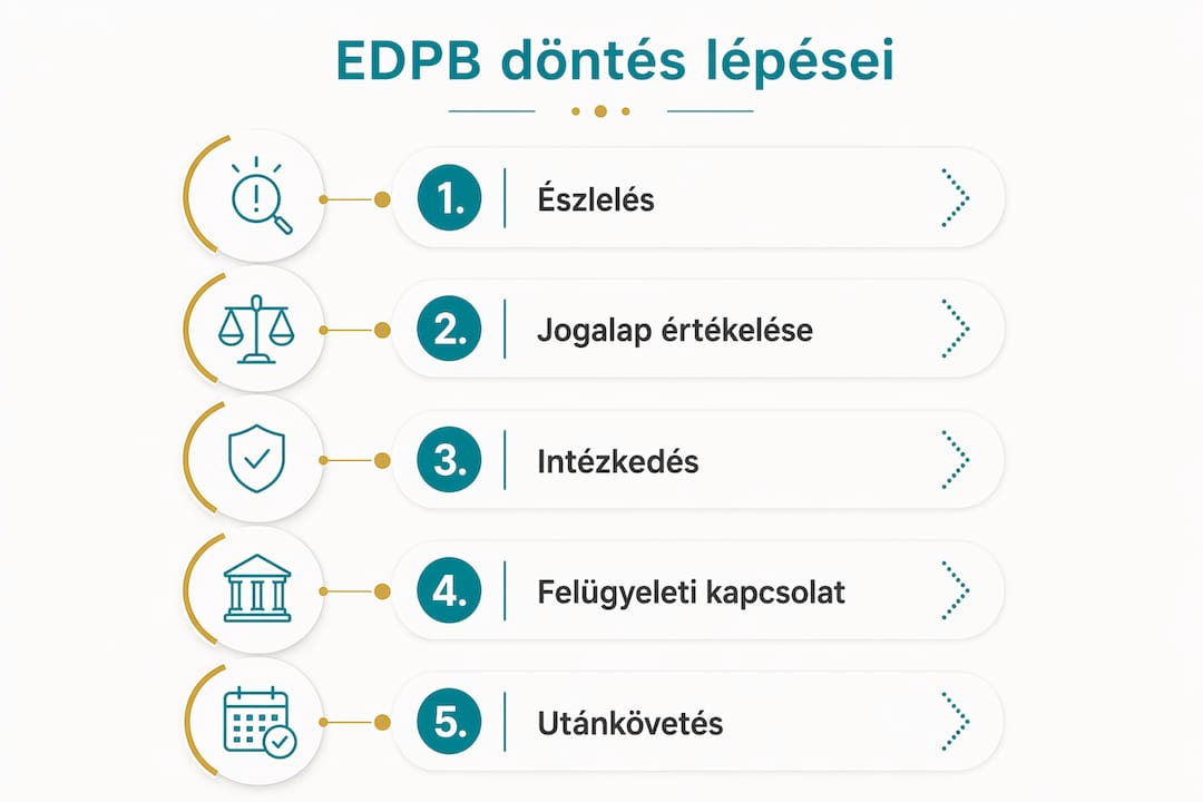 Az EDPB döntési folyamatának főbb állomásait bemutató infografika
