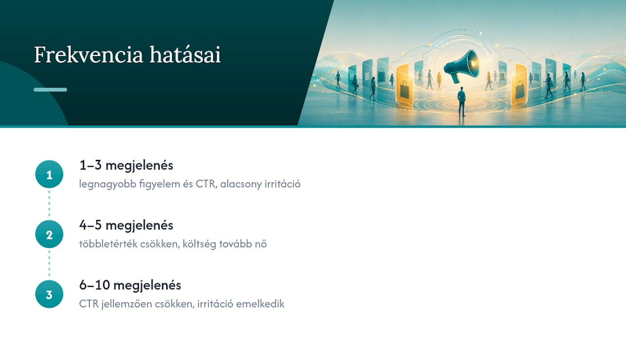 Grafikon, amely az hirdetési gyakoriság hatását mutatja a CTR-re és az irritációra