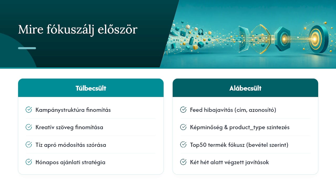 Miért túlbecsülik a webshopok a kampánybeállítást a feed helyett? — overview diagram