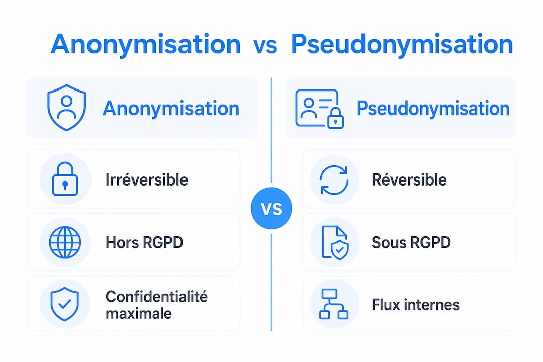 Infographie : les différences entre anonymisation et pseudonymisation des données selon le RGPD