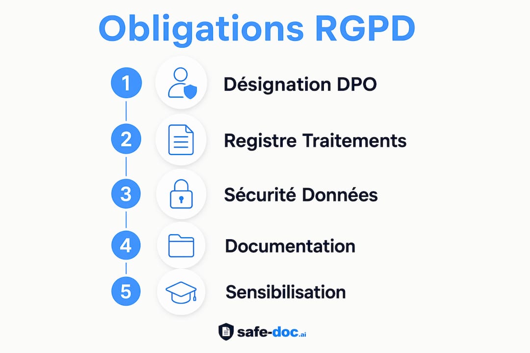 The main steps to follow to comply with the GDPR, presented in infographic