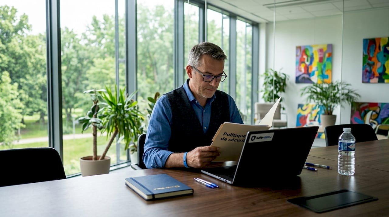 An expert reviews the security policy on an official document.