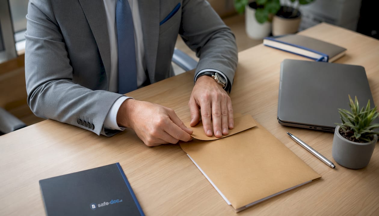 Un avocat appose son sceau sur des documents confidentiels, garantissant leur authenticité et leur discrétion.