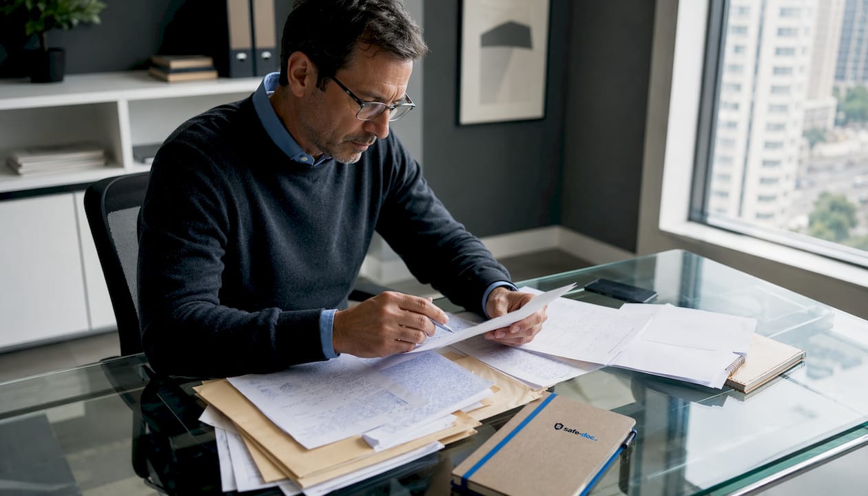 A human resources manager consults a confidential file, in complete security.