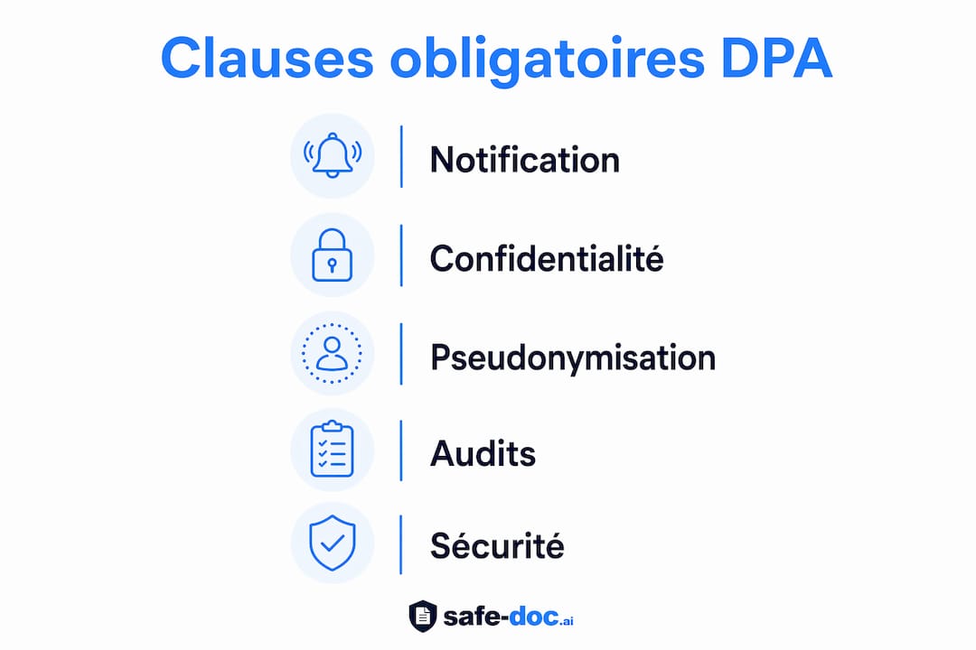 Découvrez en un coup d’œil les clauses incontournables à intégrer dans un accord de sous-traitance des données grâce à cette infographie.