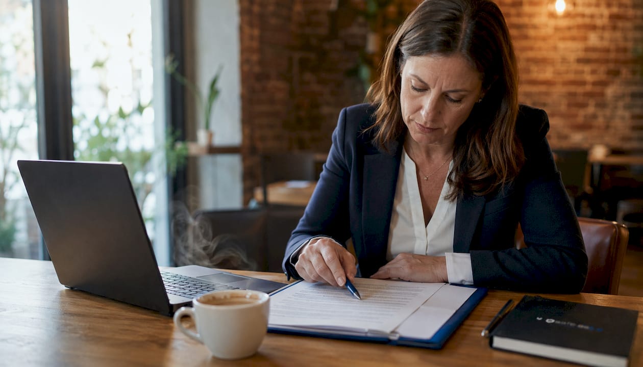 Un juriste en train d’analyser un contrat relatif à la protection des données personnelles