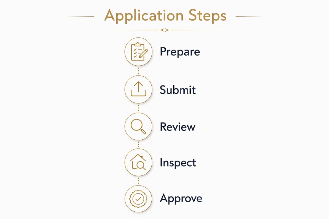 Vertical flow infographic illustrating renovation permit steps