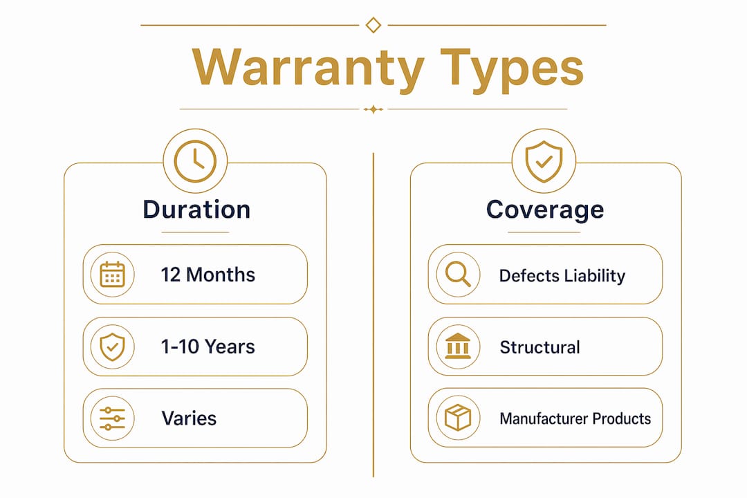 Infographic showing warranty types with duration and coverage