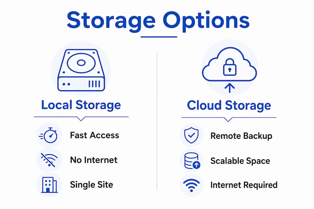 Infographic comparing local and cloud security footage storage