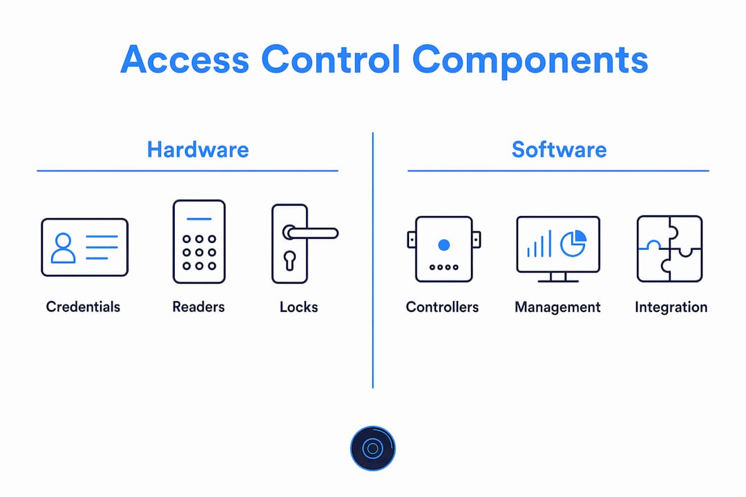Infographic comparing hardware and software components of access control systems