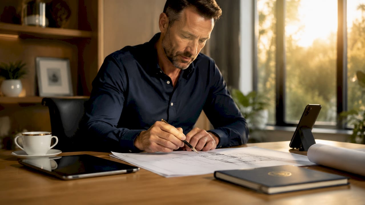 Contractor reviewing renovation plans indoors