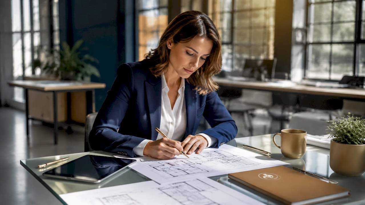 Building inspector reviewing commercial plans