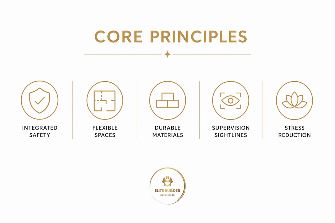 Infographic showing core principles of family-friendly design