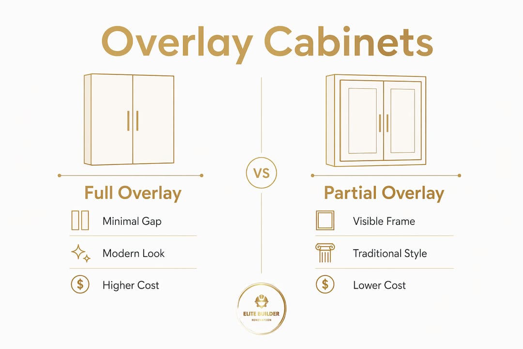 Infographic comparing full and partial overlay cabinets