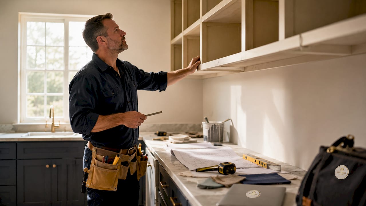 Contractor inspecting kitchen renovation progress