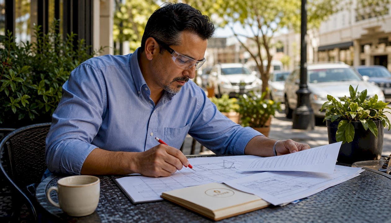 Inspector reviewing remodeling plans